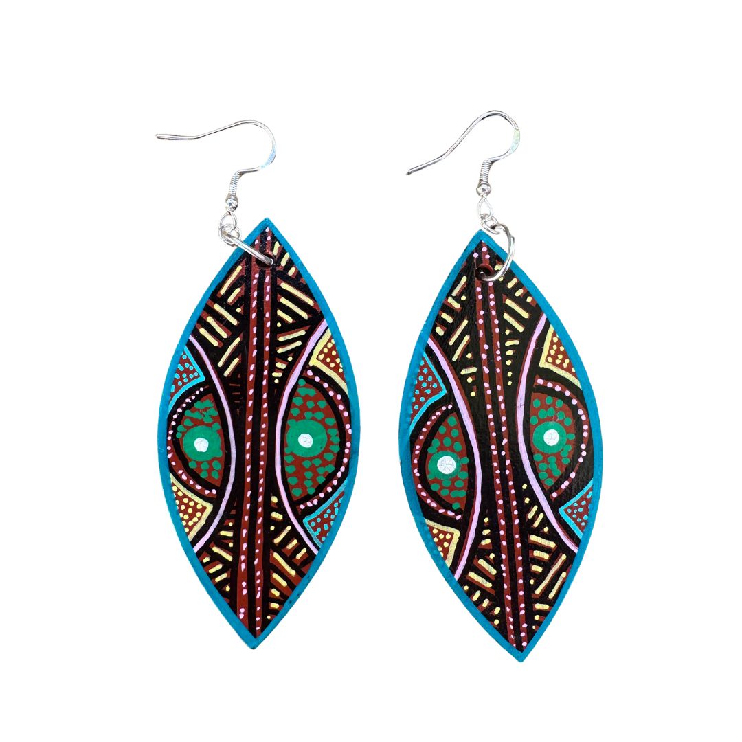Handpainted Wooden Earrings by Ivy Minniecon