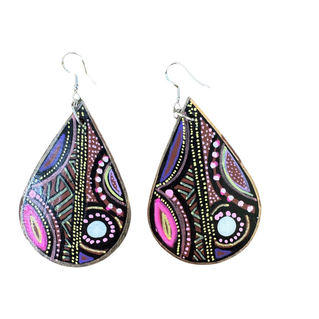 Handpainted Wooden Earrings by Ivy Minniecon