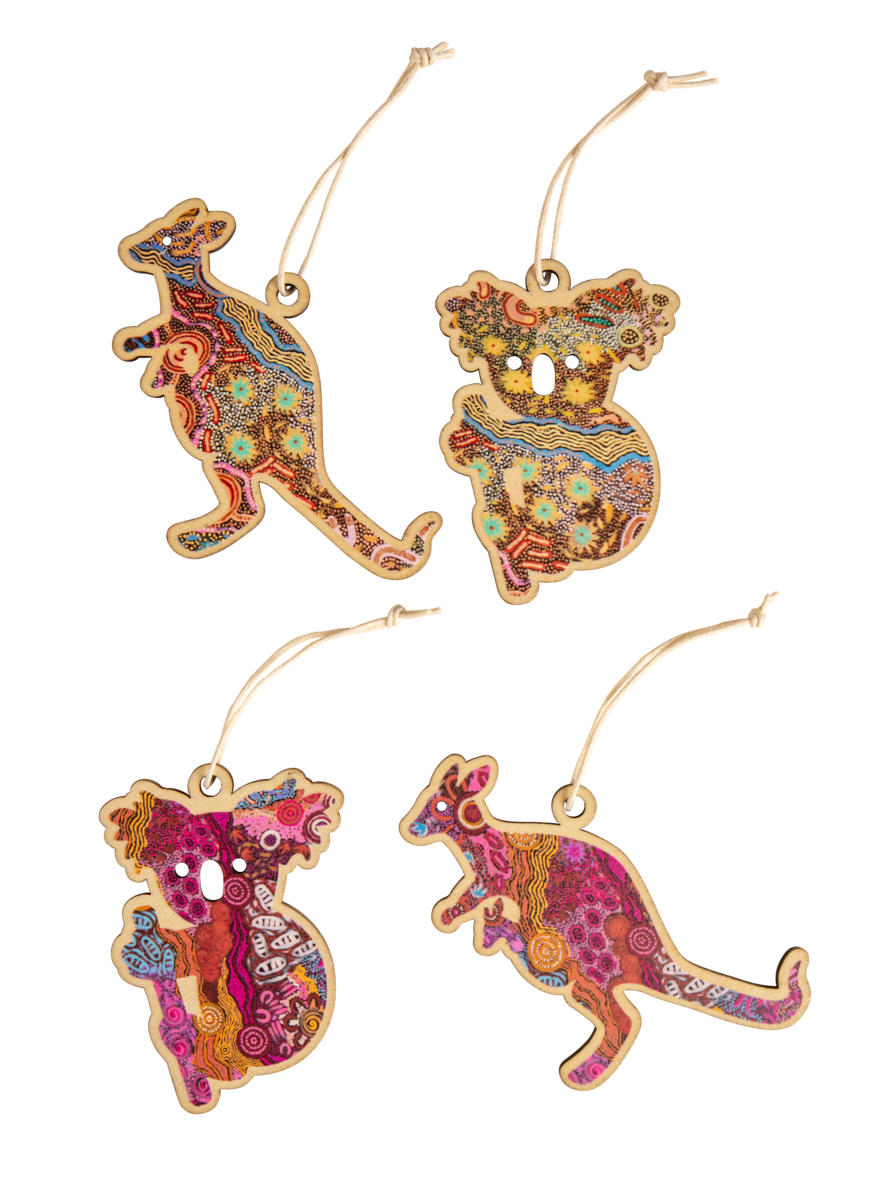 Aboriginal Miixed 4 Pack Christmas Decorations