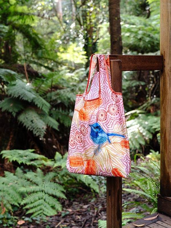 Aboriginal Blue Wren Recycled Plastic Bottle Bag