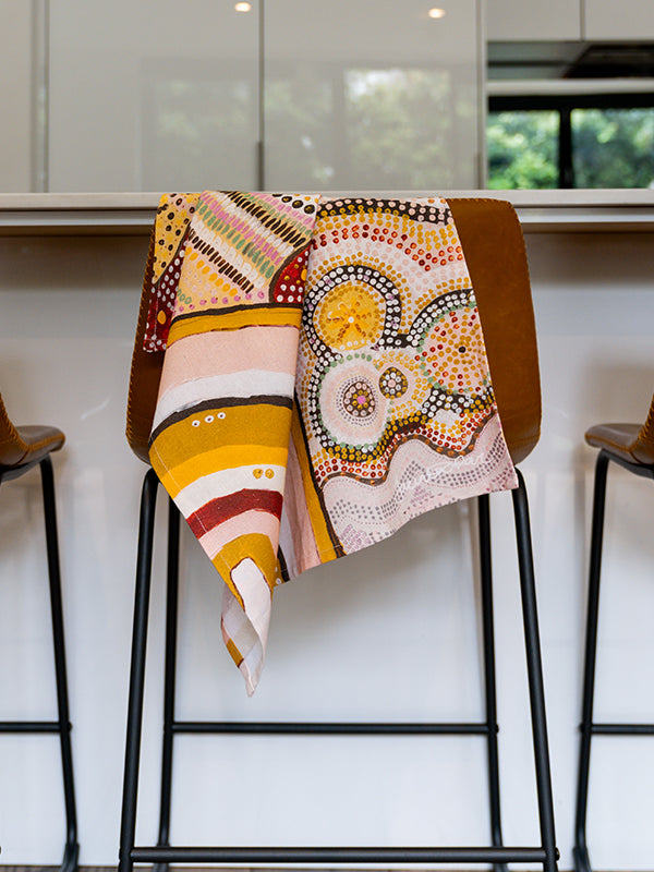 Aboriginal Journeys In The Sun Cotton Tea Towel