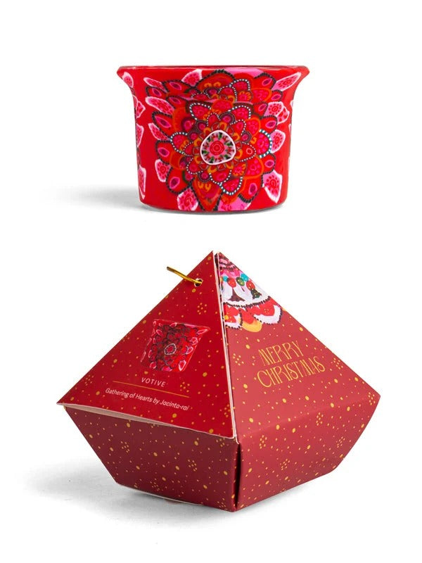 Aboriginal Gathering Of Hearts Pyramid Votive Gift Box