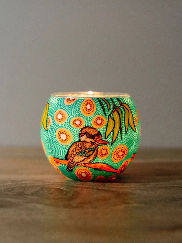 Aboriginal Kookaburra tealight candle holder