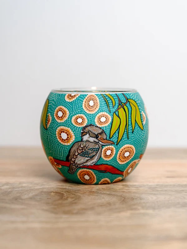 Aboriginal Kookaburra tealight candle holder