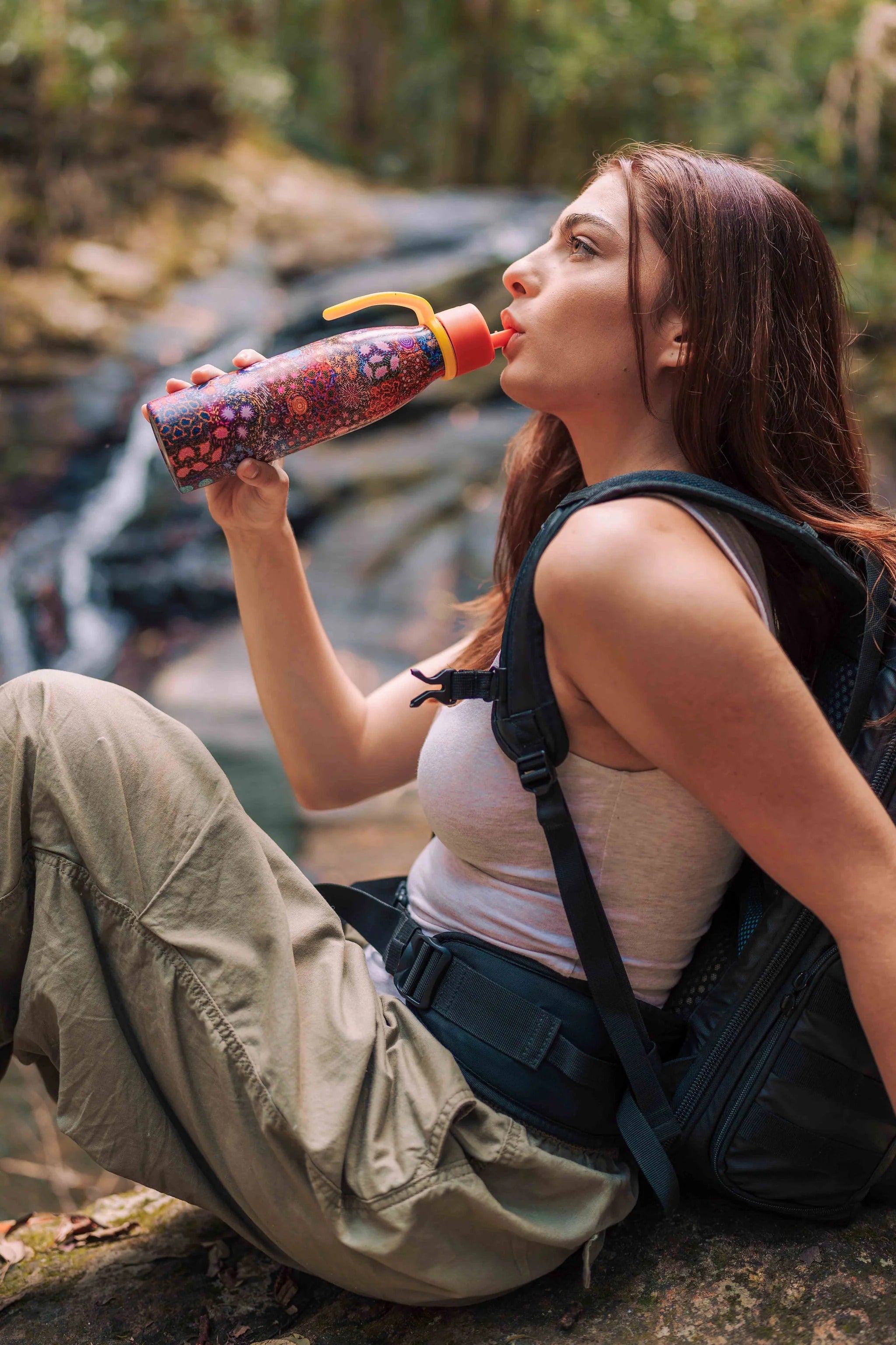 Aboriginal Grandmother's Country silicone handle water bottle