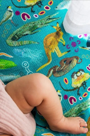 Aboriginal Muslin Baby Wrap - Larrakia Fauna