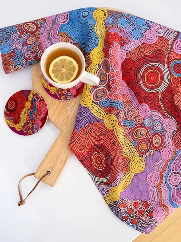 Aboriginal Waterhole Dreaming Cotton Tea Towel