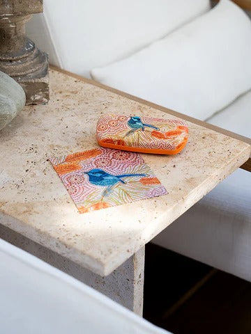 Aboriginal Blue Wren Hard Shell Glasses Case and Lens Cleaner Set