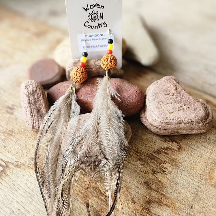 Aboriginal Emu Feather and Quandong Earrings