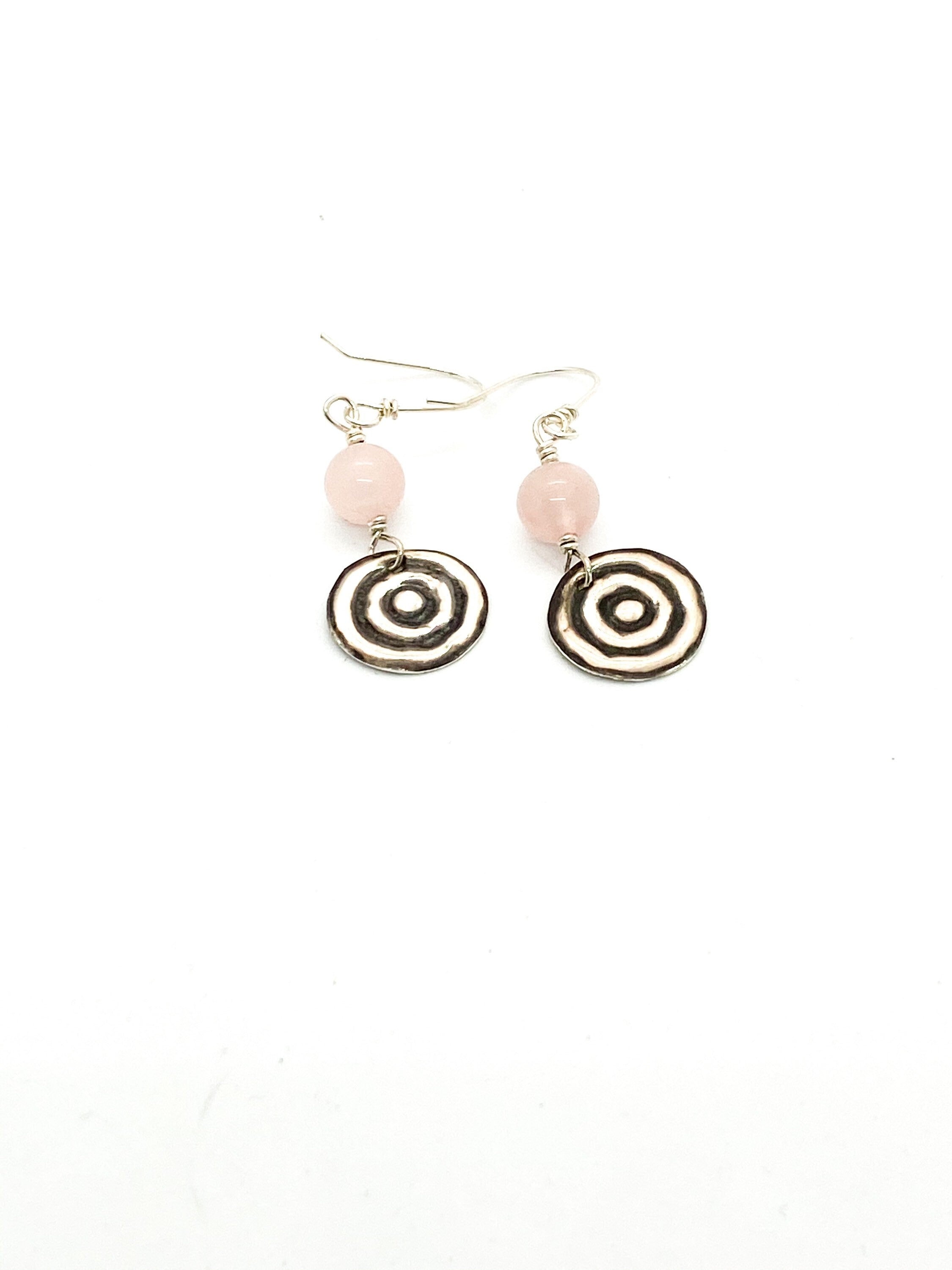 Ngulburnan, Yuriyawi “Waterhole” Sterling Silver Earrings Rose Quartz