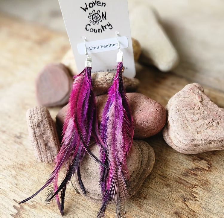 Aboriginal Coloured Emu Feather Earrings