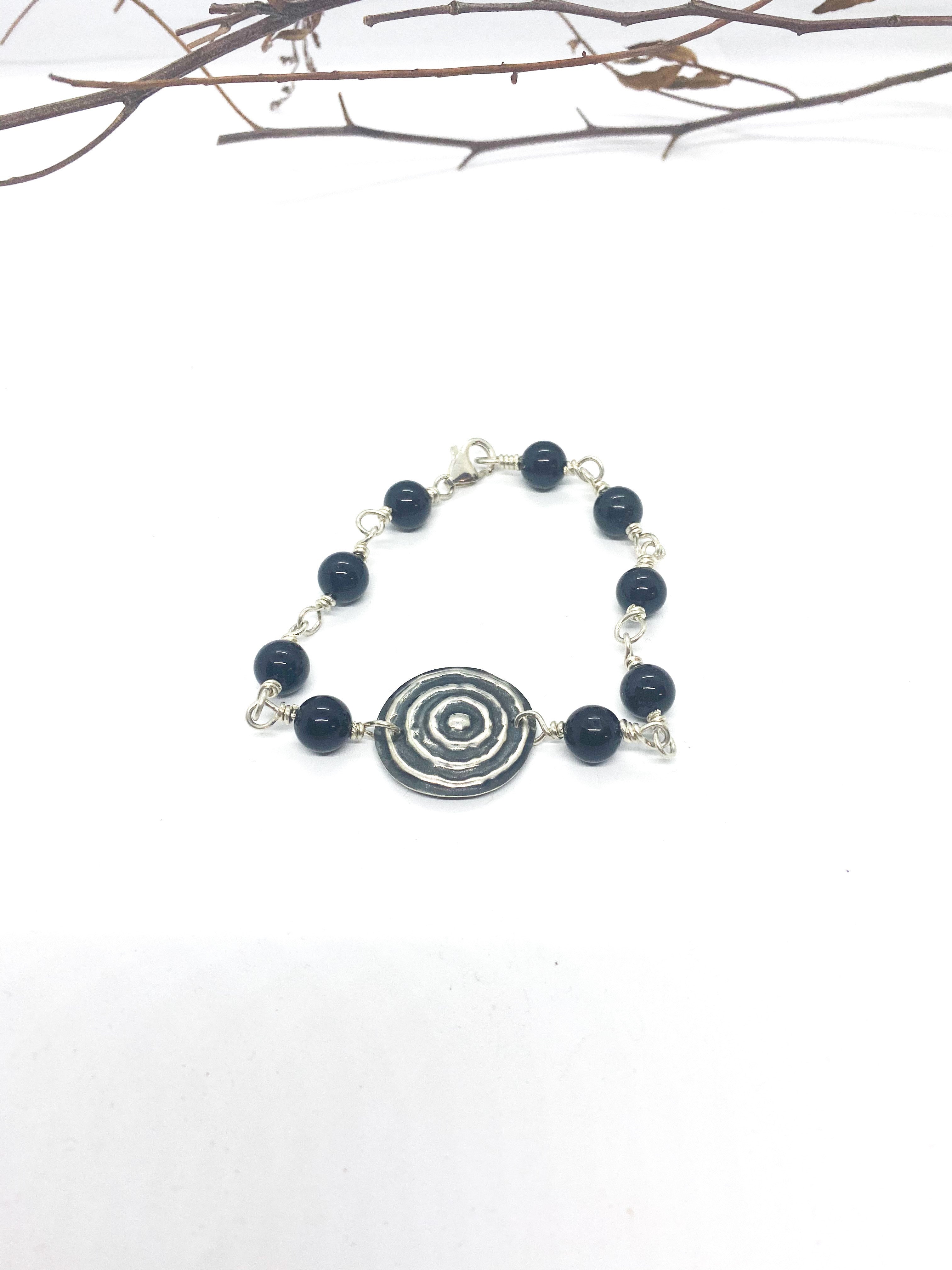 Black Agate and Sterling Silver Ngulburnan "Waterhole" Bracelet by Sonia Pallett