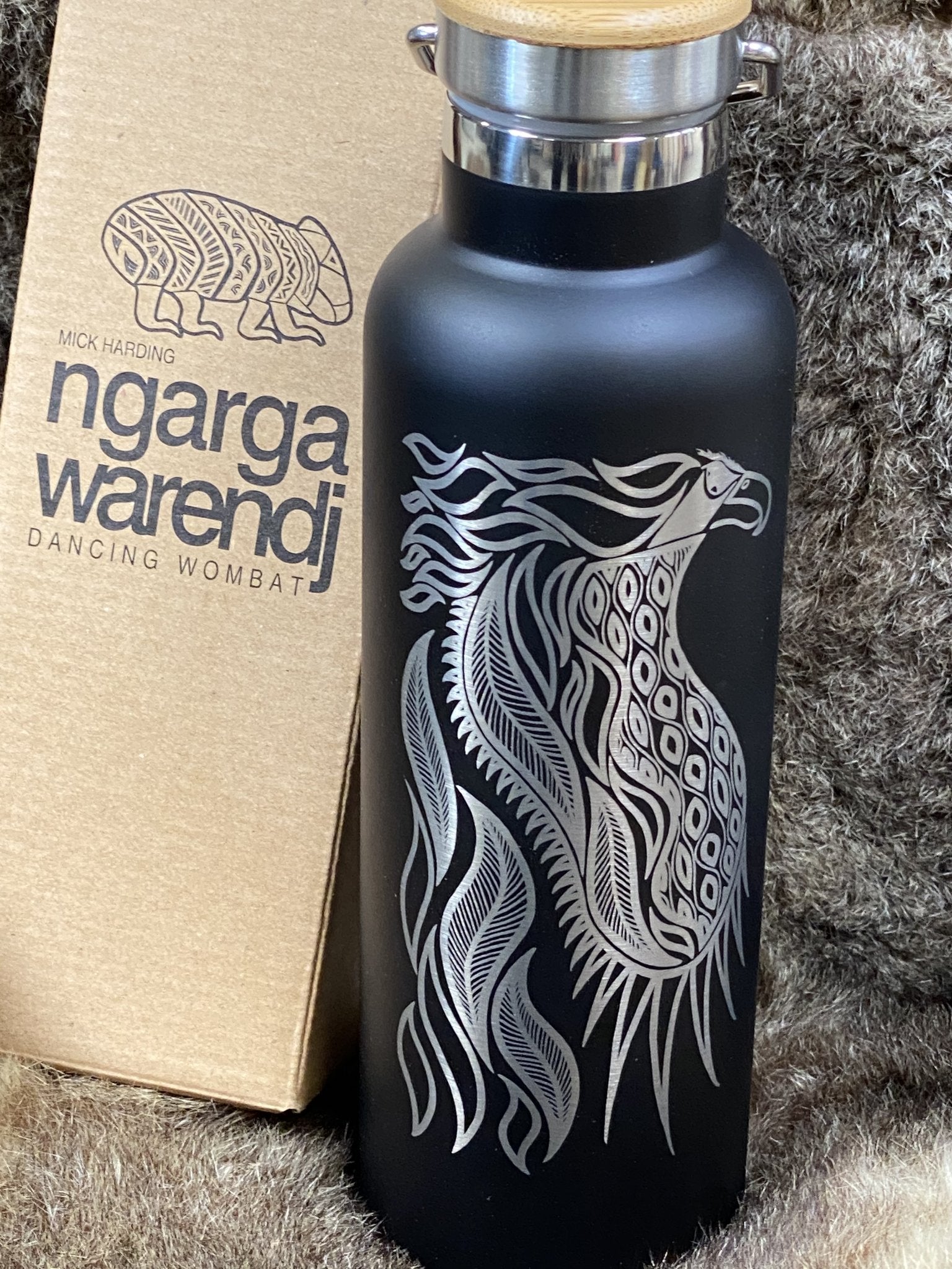 Insulated Stainless Steel Bottle (Bunjil the Wedge Tailed Eagle) by Ngarga Warendj