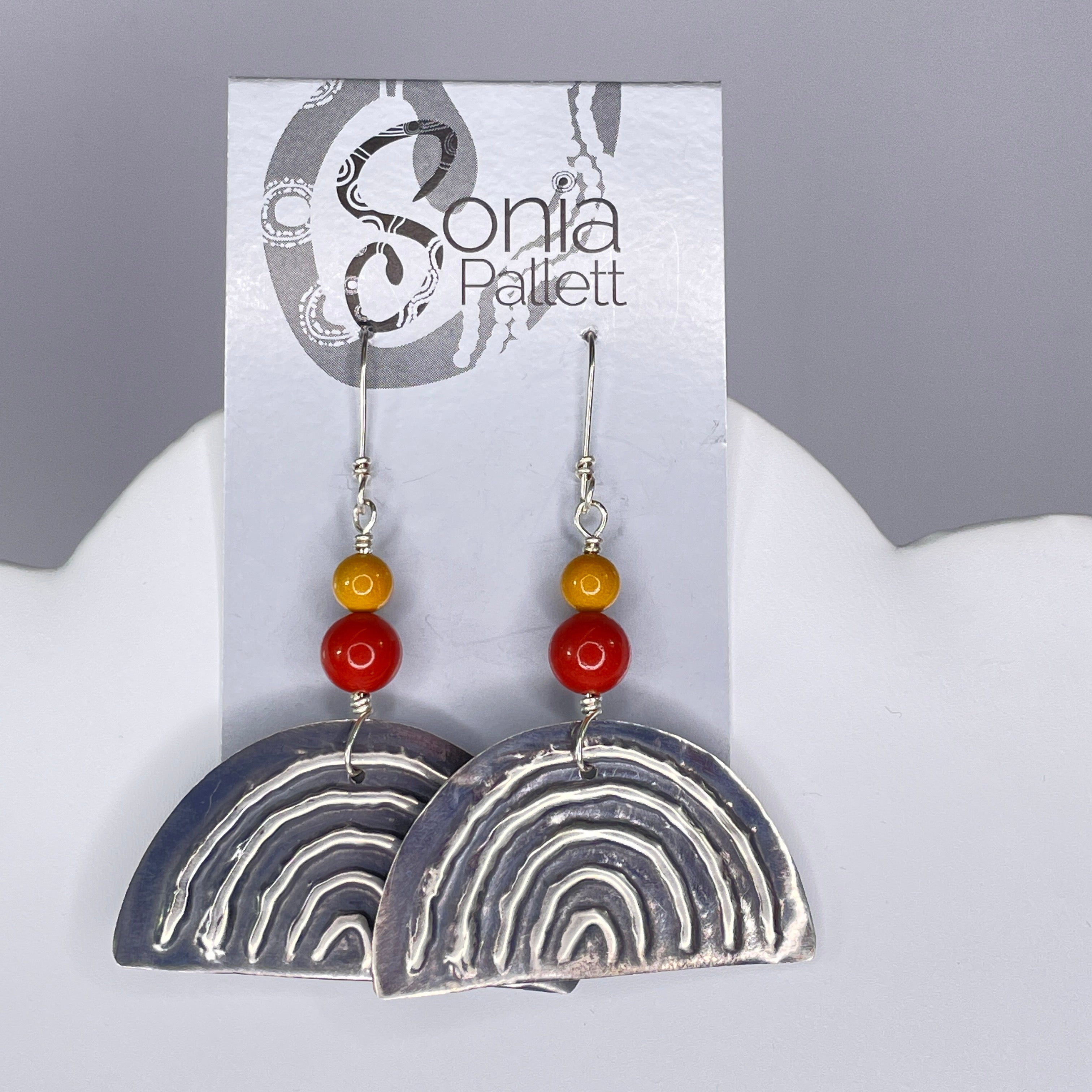 Yulubirrngiin, gunhungurraan “Rainbow” Earrings Mookaite Sterling Silver by Sonia Pallett
