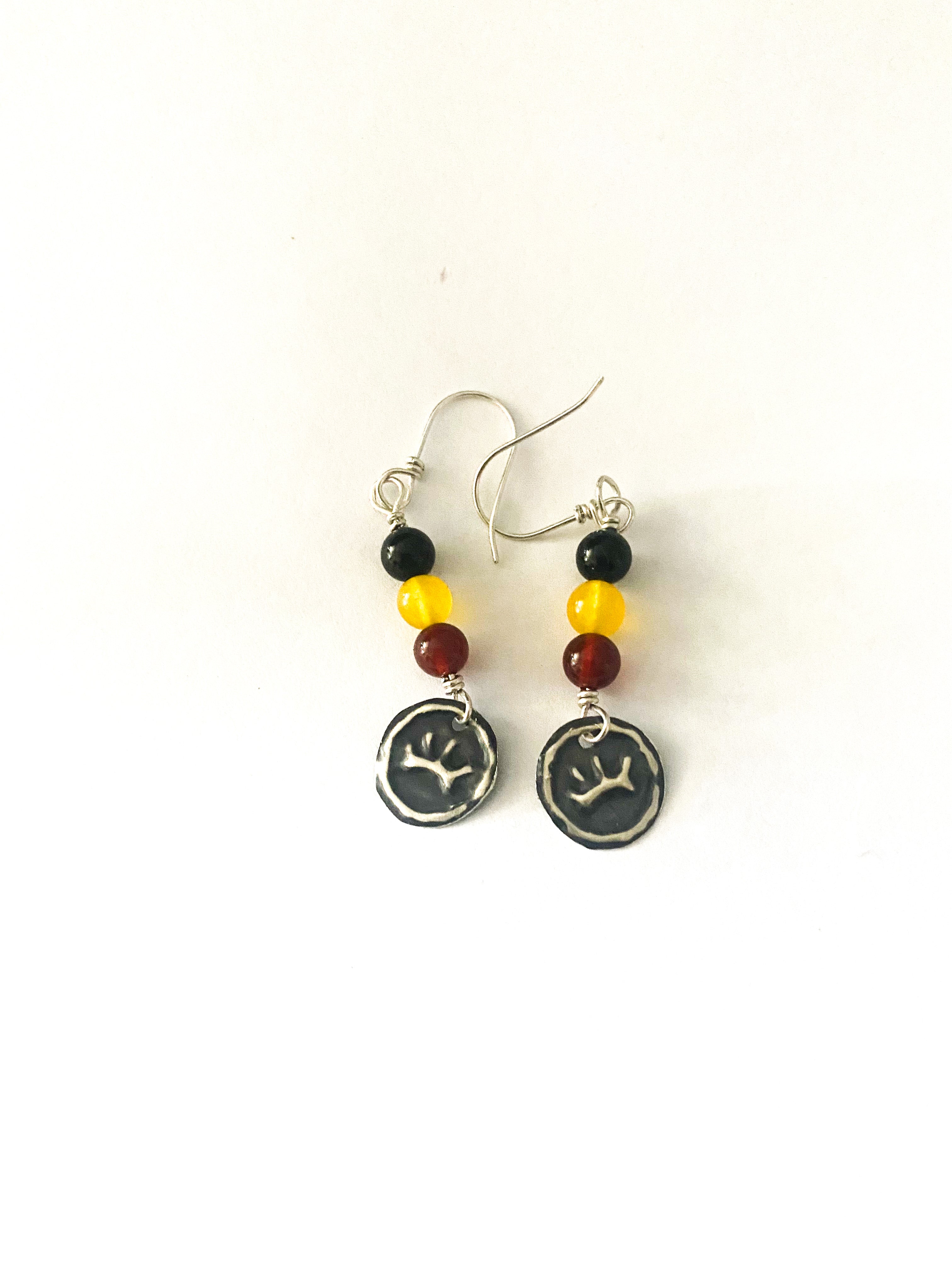 Baayi "Walkabout" Sterling Silver and Black, Yellow, Red Agate Earrings