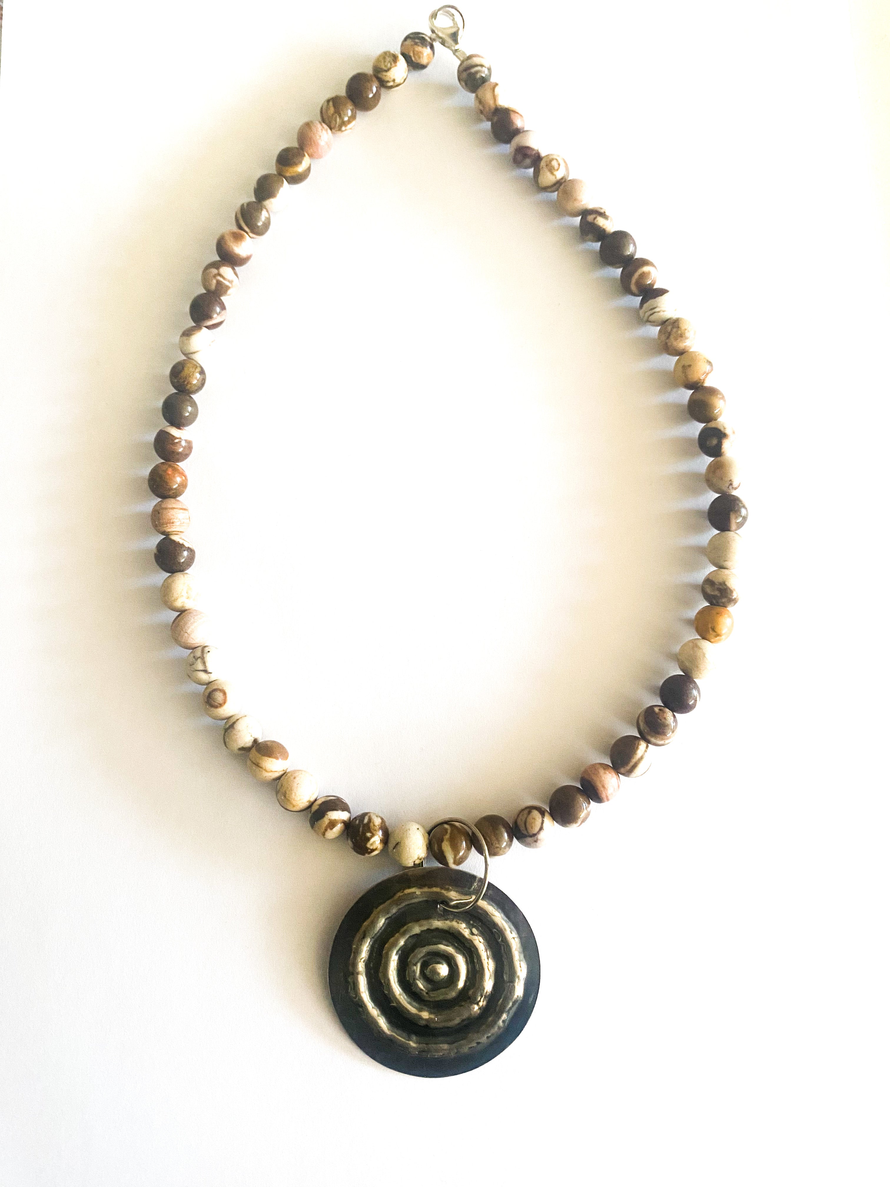 Nguluman, “Large Waterhole” Sterling Silver and Australian Agate Necklace by Sonia Pallett