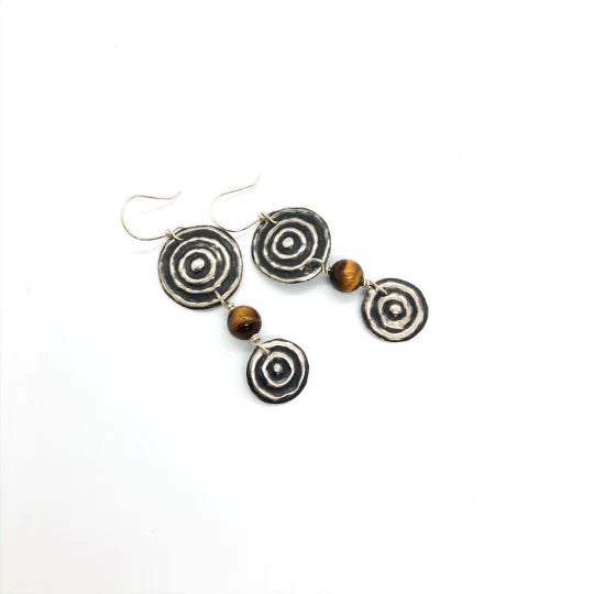 Bula Ngulburnan, yuriyawi “Two Waterholes” Tigers Eye Sterling Silver Earrings