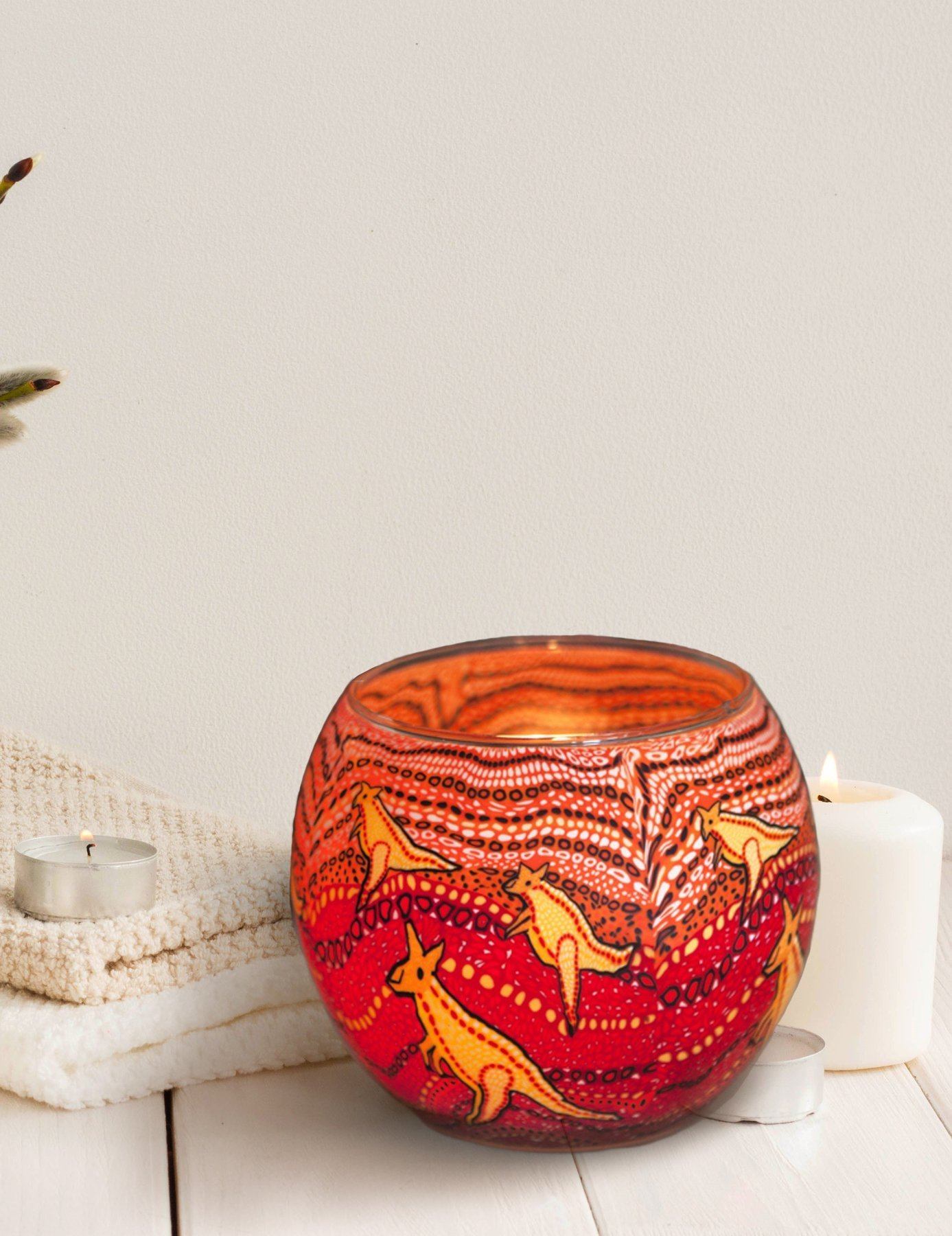 Aboriginal Kangaroo Tealight Candle Holder by Kathleen Buzzacott Giftwares Koh living
