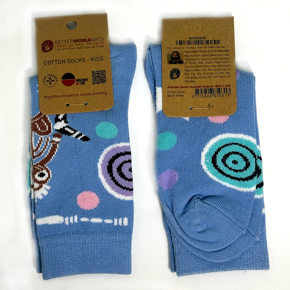 Kids Cotton Socks by Cedric Varcoe - Ngurunderi Milky Way (6-9 Years)