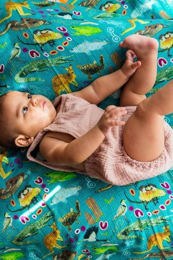 Aboriginal Muslin Baby Wrap - Larrakia Fauna