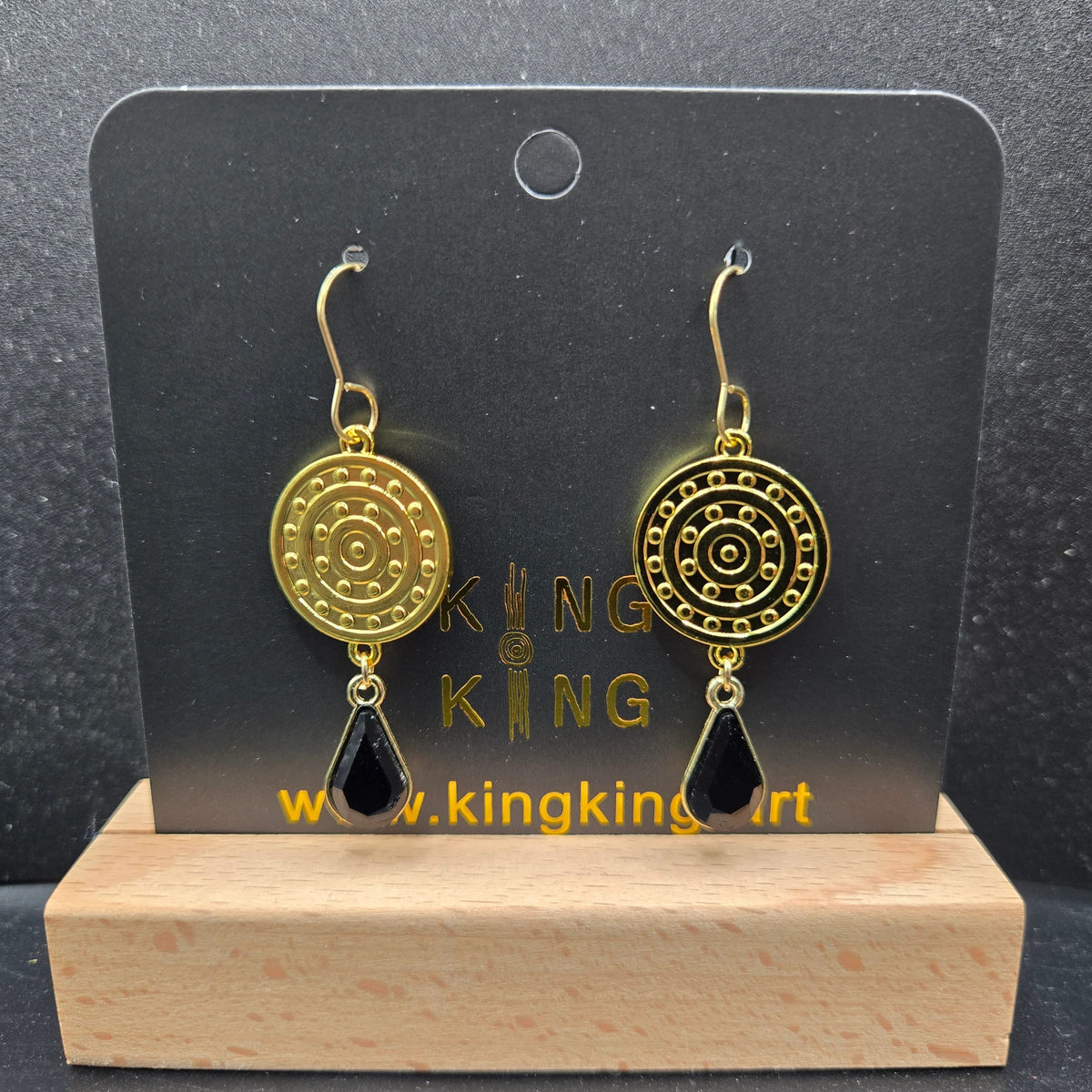 Aboriginal Crystal Earrings - Black and Gold