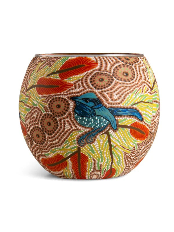 Aboriginal Blue Wren tealight candle holder