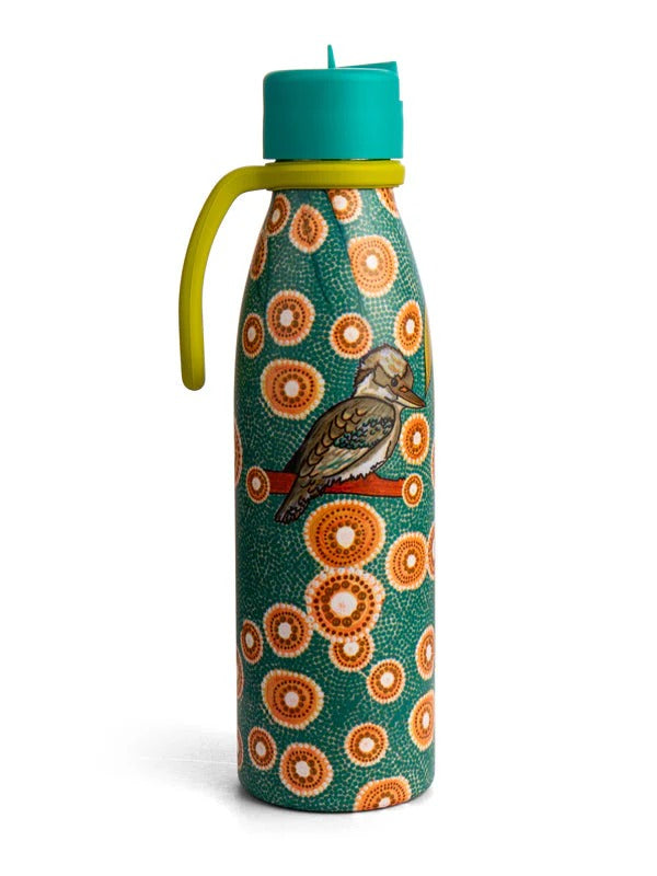 Aboriginal Kookaburra silicone handle water bottle