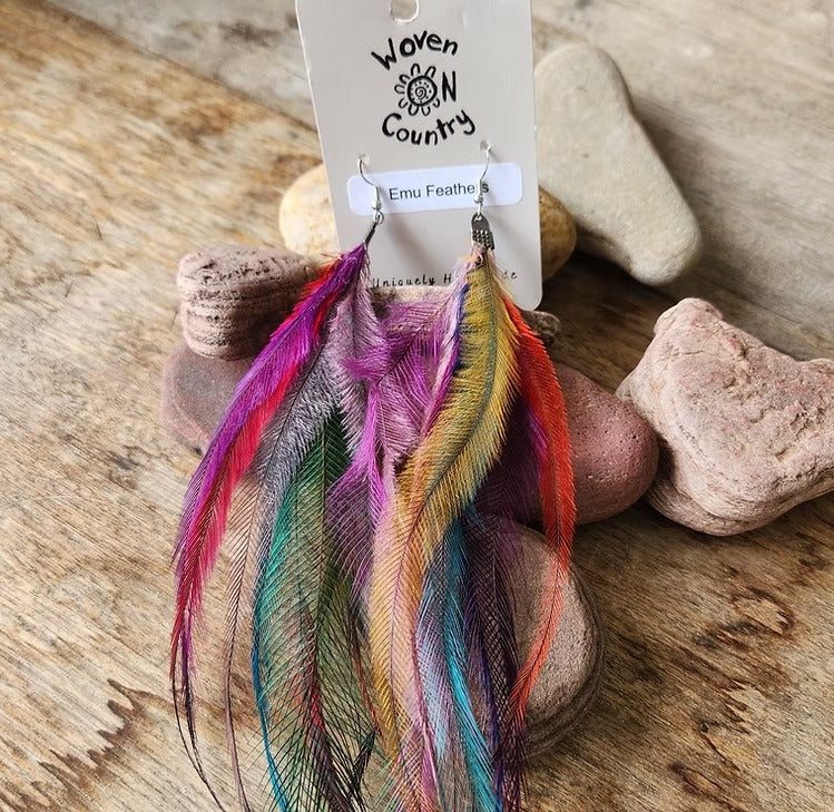 Aboriginal Coloured Emu Feather Earrings