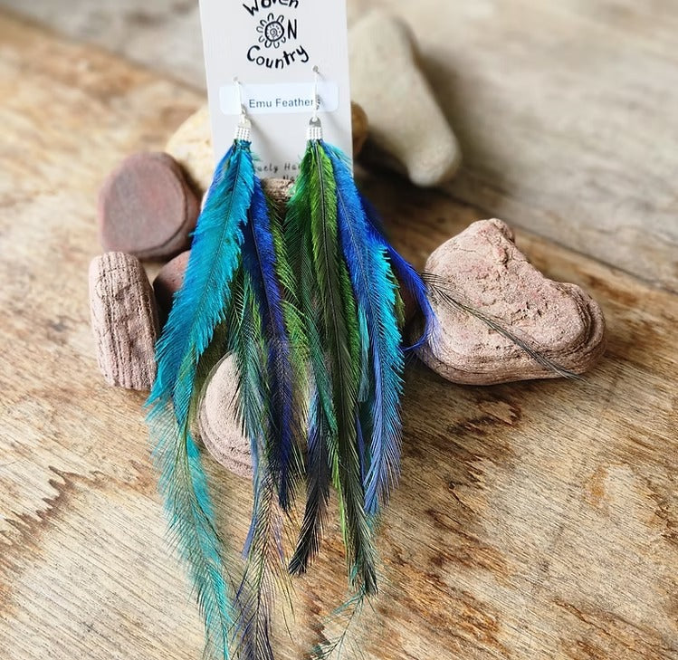Aboriginal Coloured Emu Feather Earrings