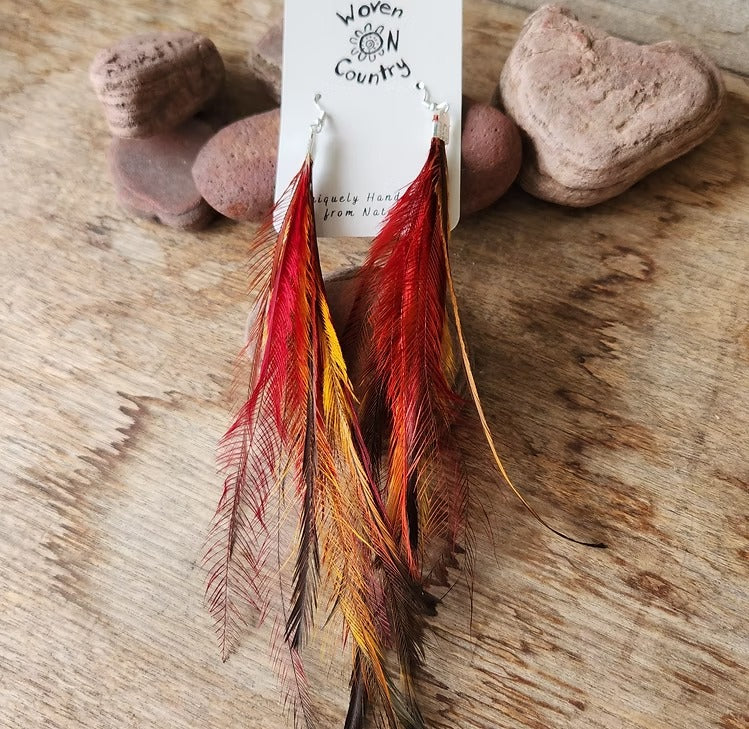 Aboriginal Coloured Emu Feather Earrings