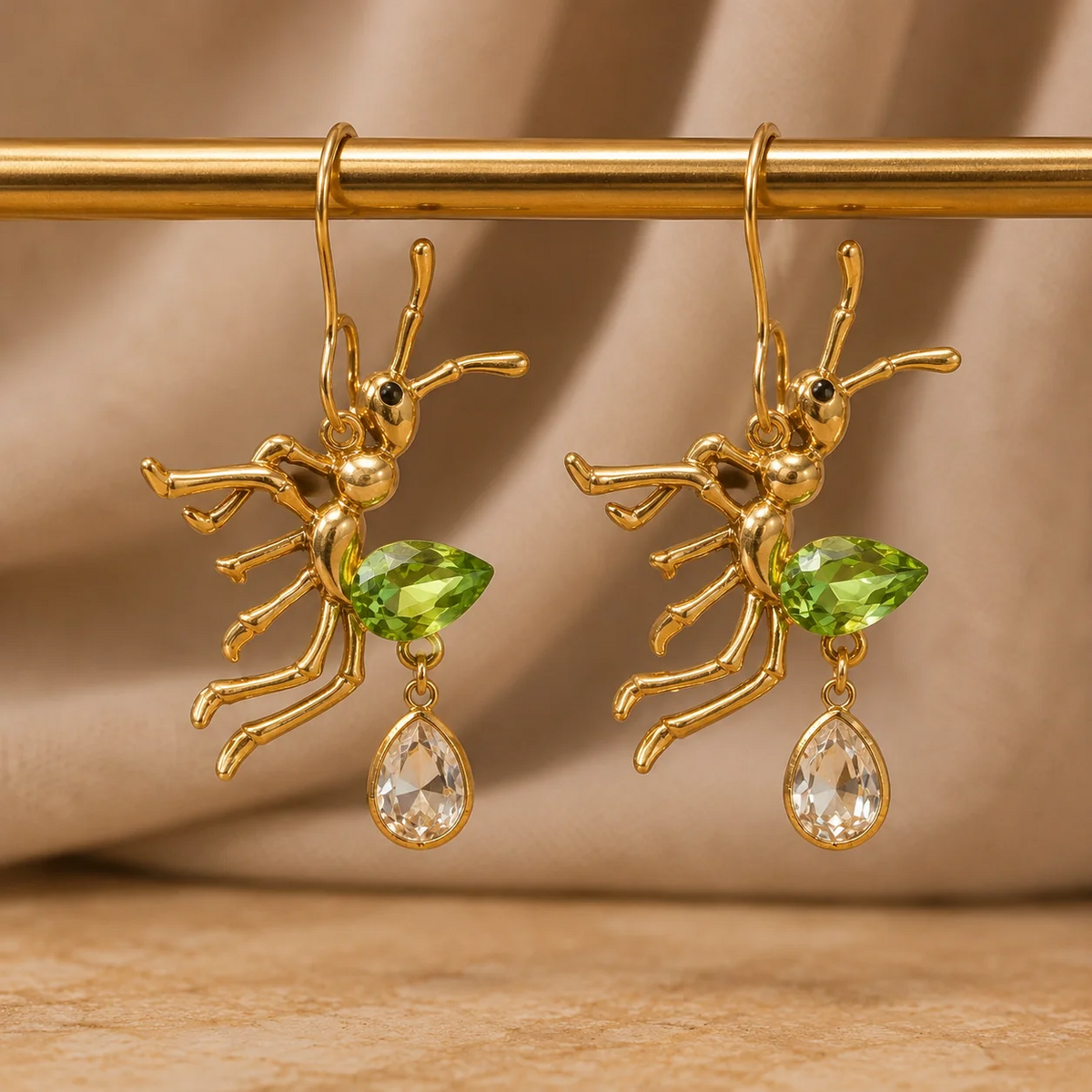 Green Ant Crystal Earrings - Crystal