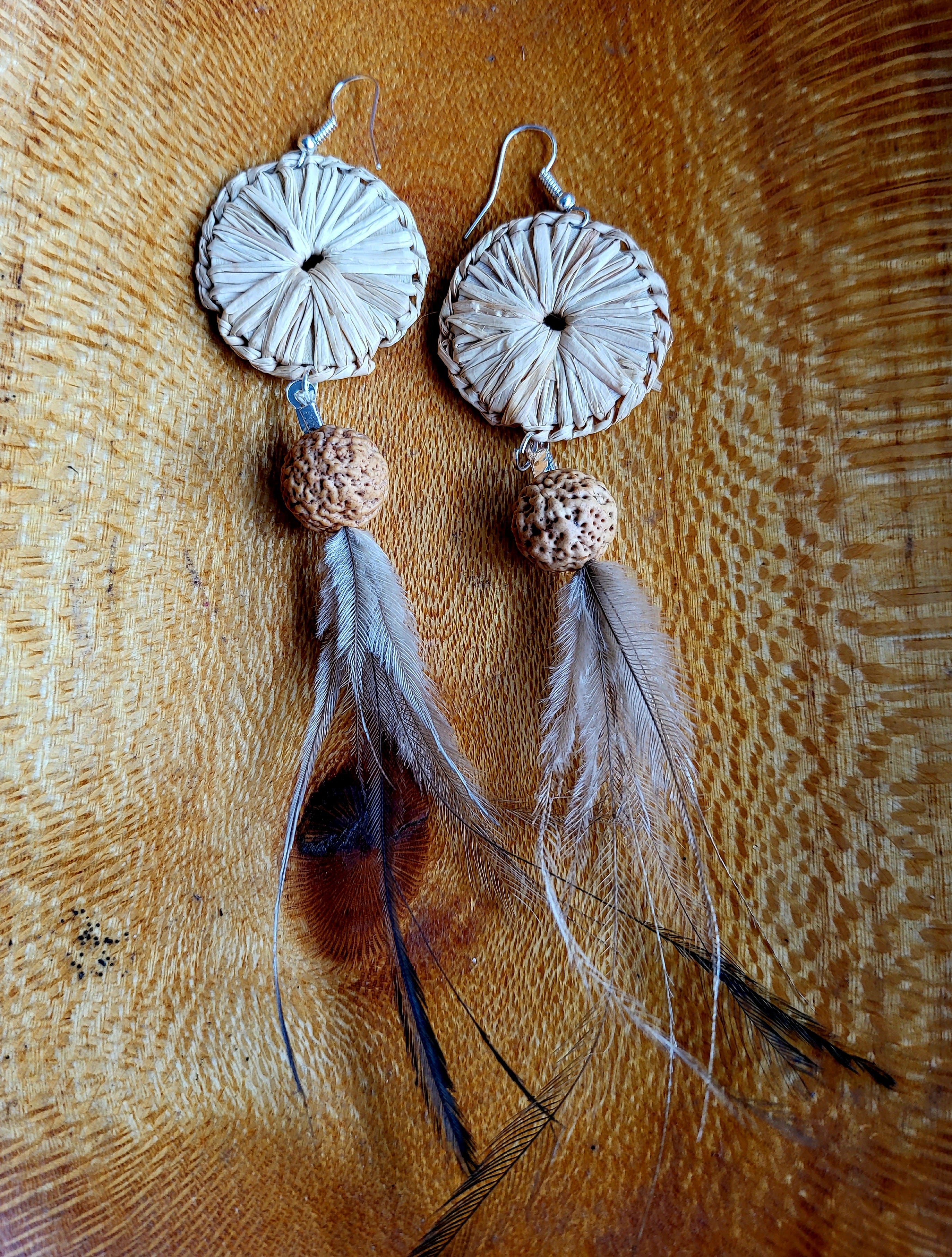 Woven Emu Feather & Quandong Seed Earrings